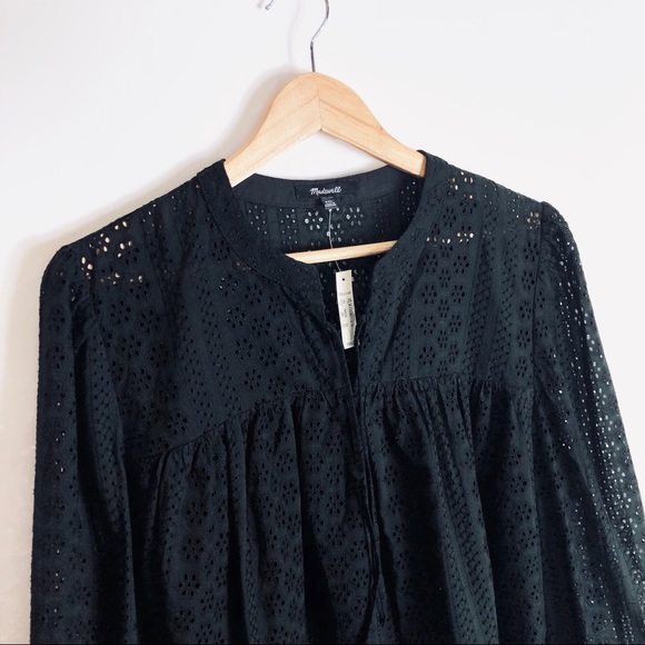 Madewell Eyelet Double Tie Peasant Top (black) XXL - Picture 7 of 8